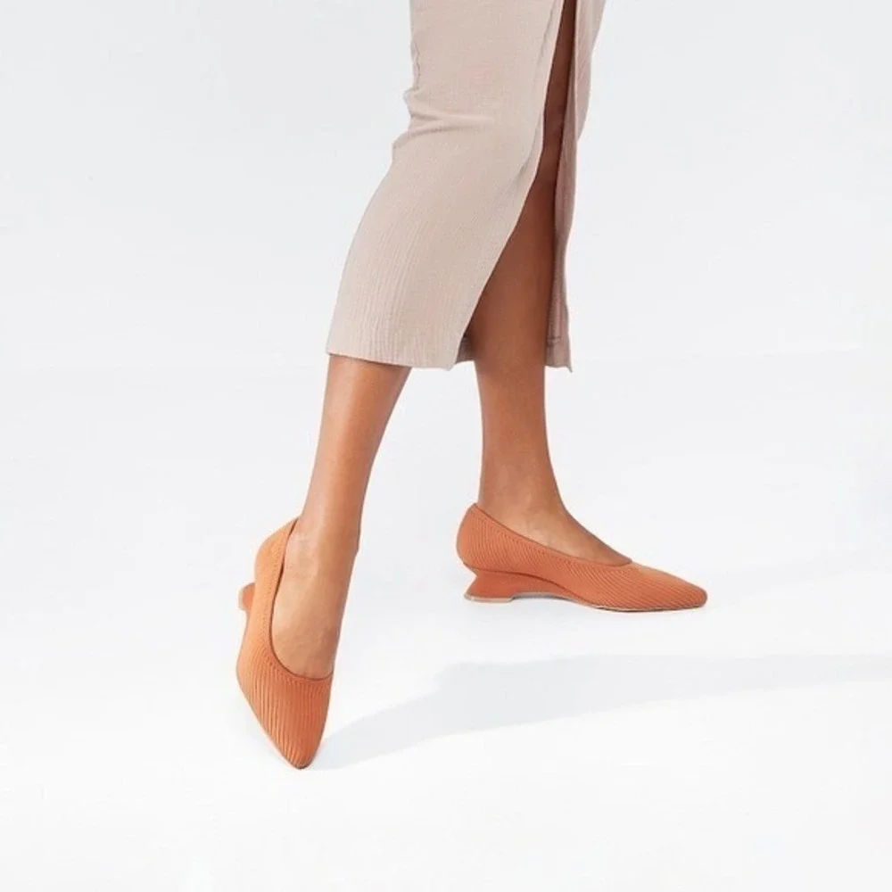 VIVAIA Pointed Toe Striped Wedge Flats Orange Women's EU/35 US/5 Comfort Shoes